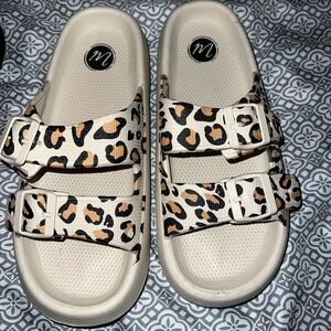 Leopard Print Double Strap Sandals